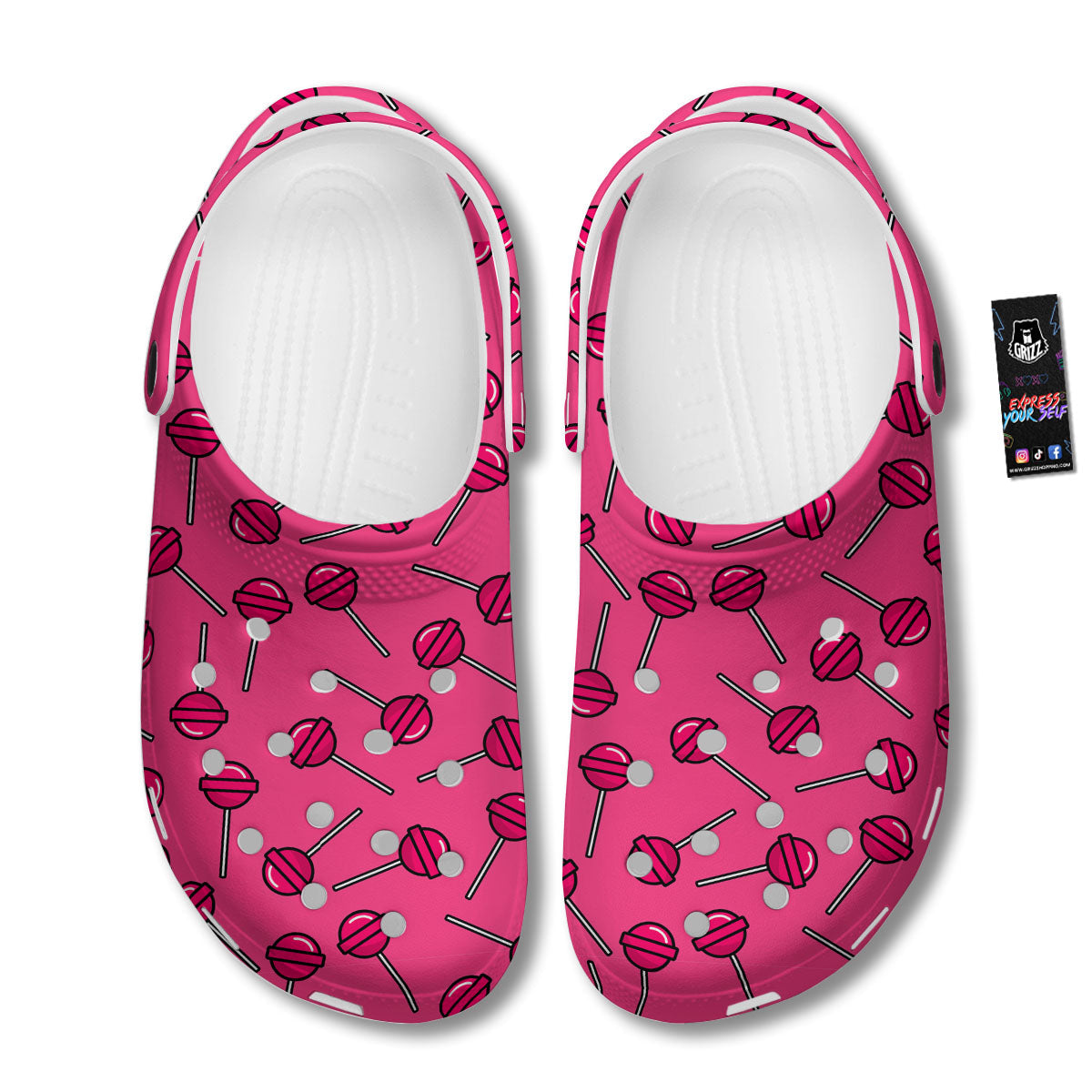 Lollipop Candy Pink Print Pattern Clog-grizzshop