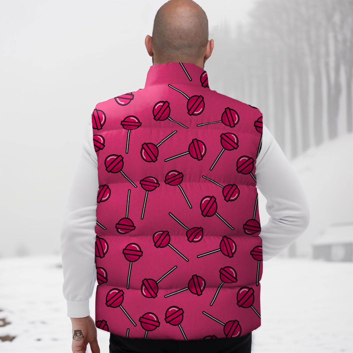 Lollipop Candy Pink Print Pattern Down Vest