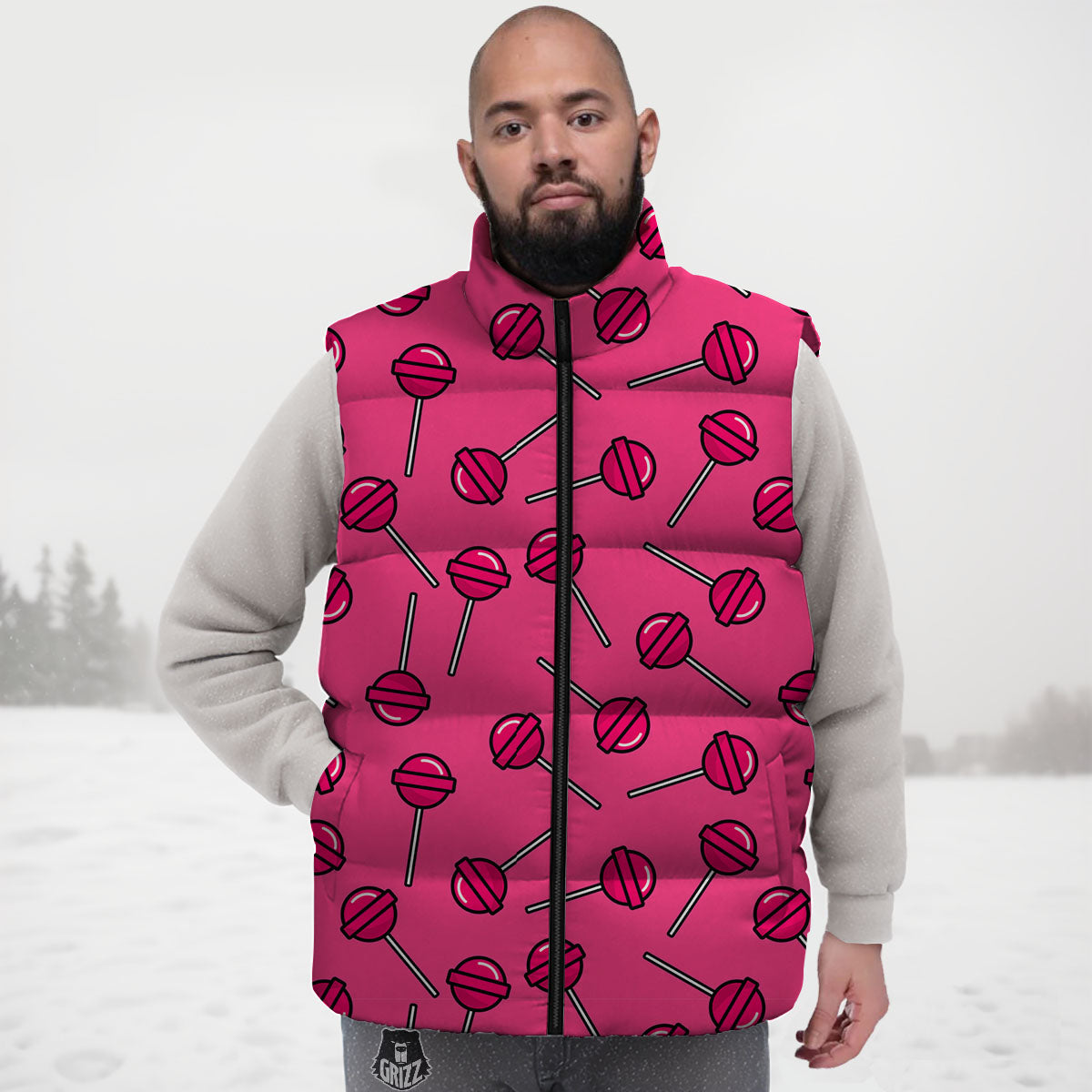 Lollipop Candy Pink Print Pattern Down Vest