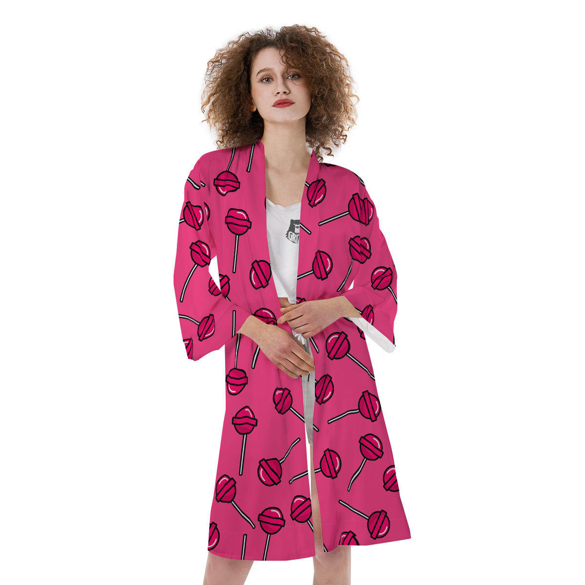 Lollipop Candy Pink Print Pattern Kimono-grizzshop