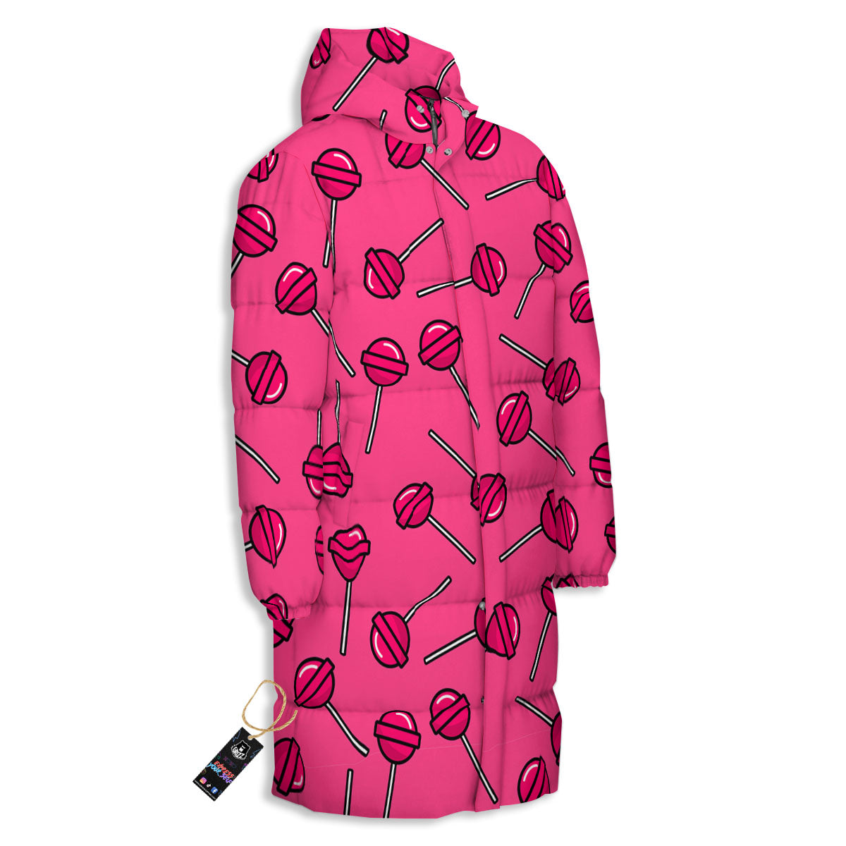 Lollipop Candy Pink Print Pattern Long Down Jacket-grizzshop