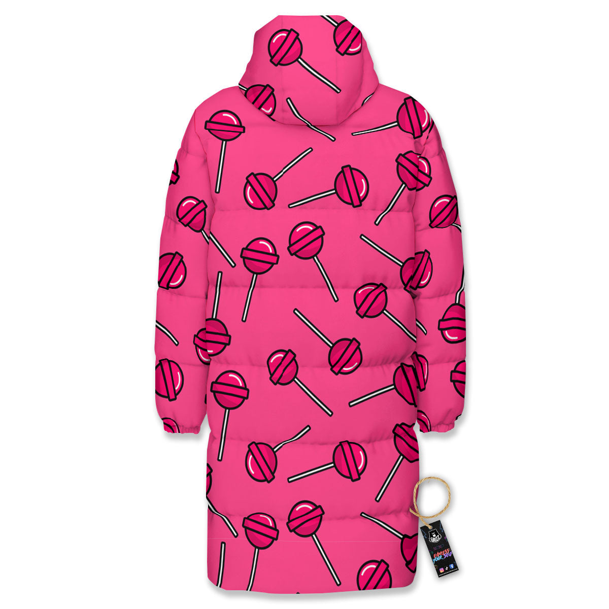 Lollipop Candy Pink Print Pattern Long Down Jacket-grizzshop