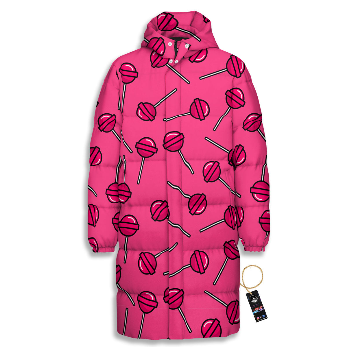 Lollipop Candy Pink Print Pattern Long Down Jacket-grizzshop