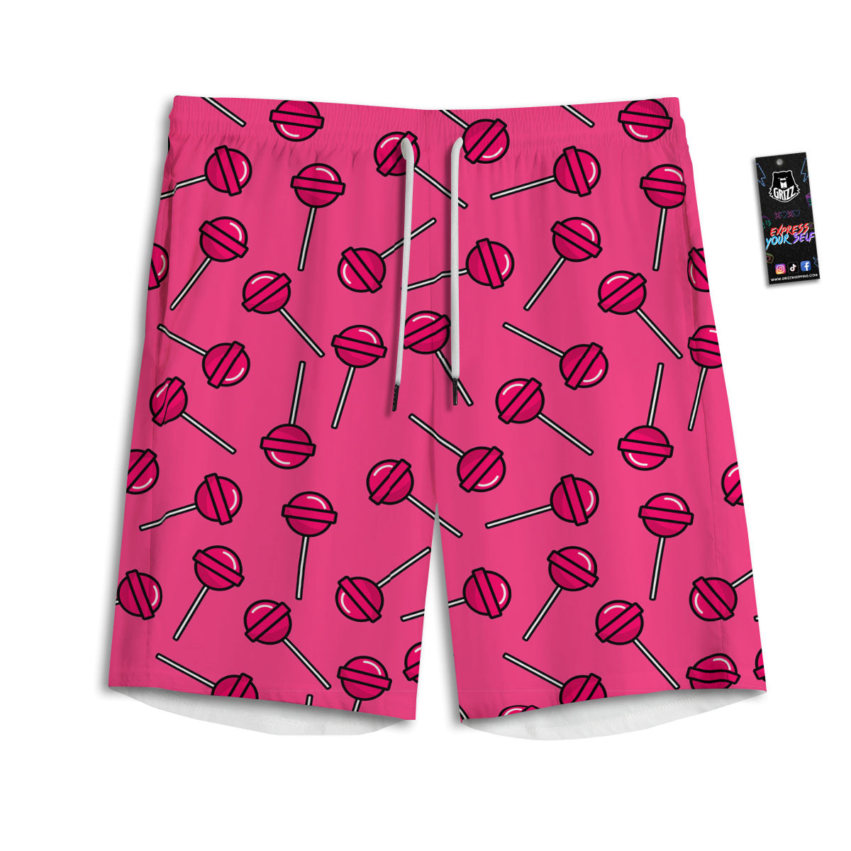 Lollipop Candy Pink Print Pattern Men's Athletic Shorts