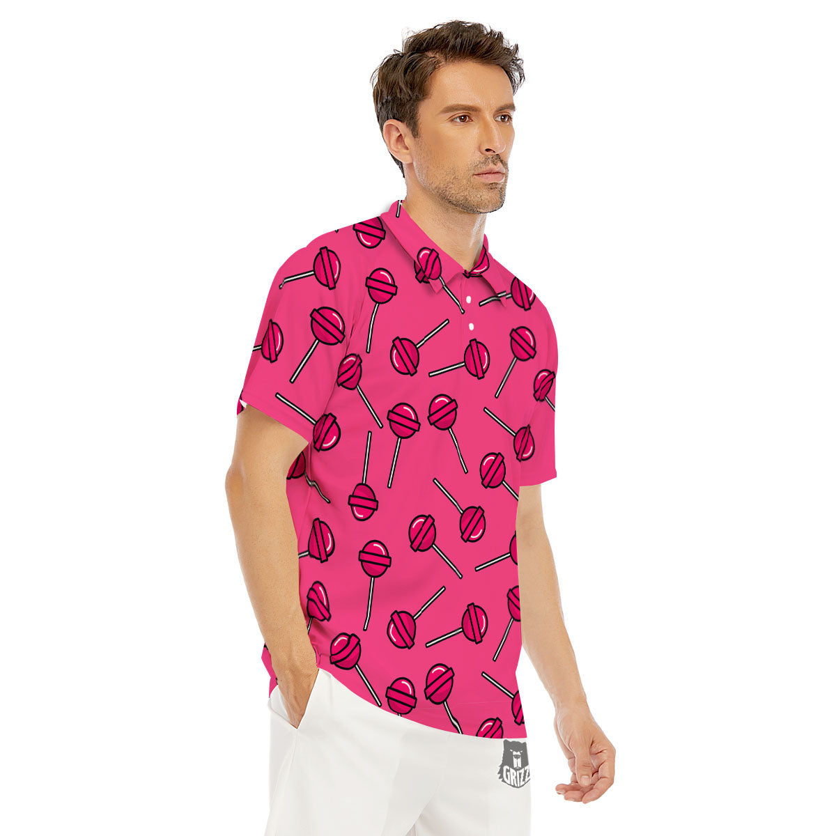 Lollipop Candy Pink Print Pattern Men's Golf Shirts-grizzshop