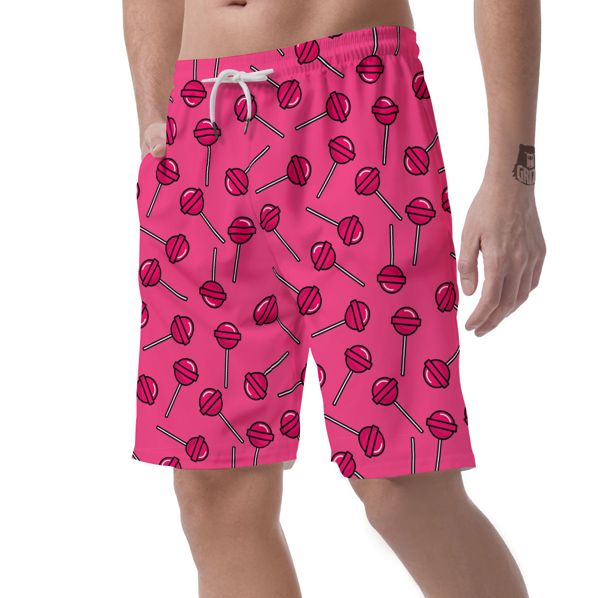 Lollipop Candy Pink Print Pattern Men's Shorts-grizzshop