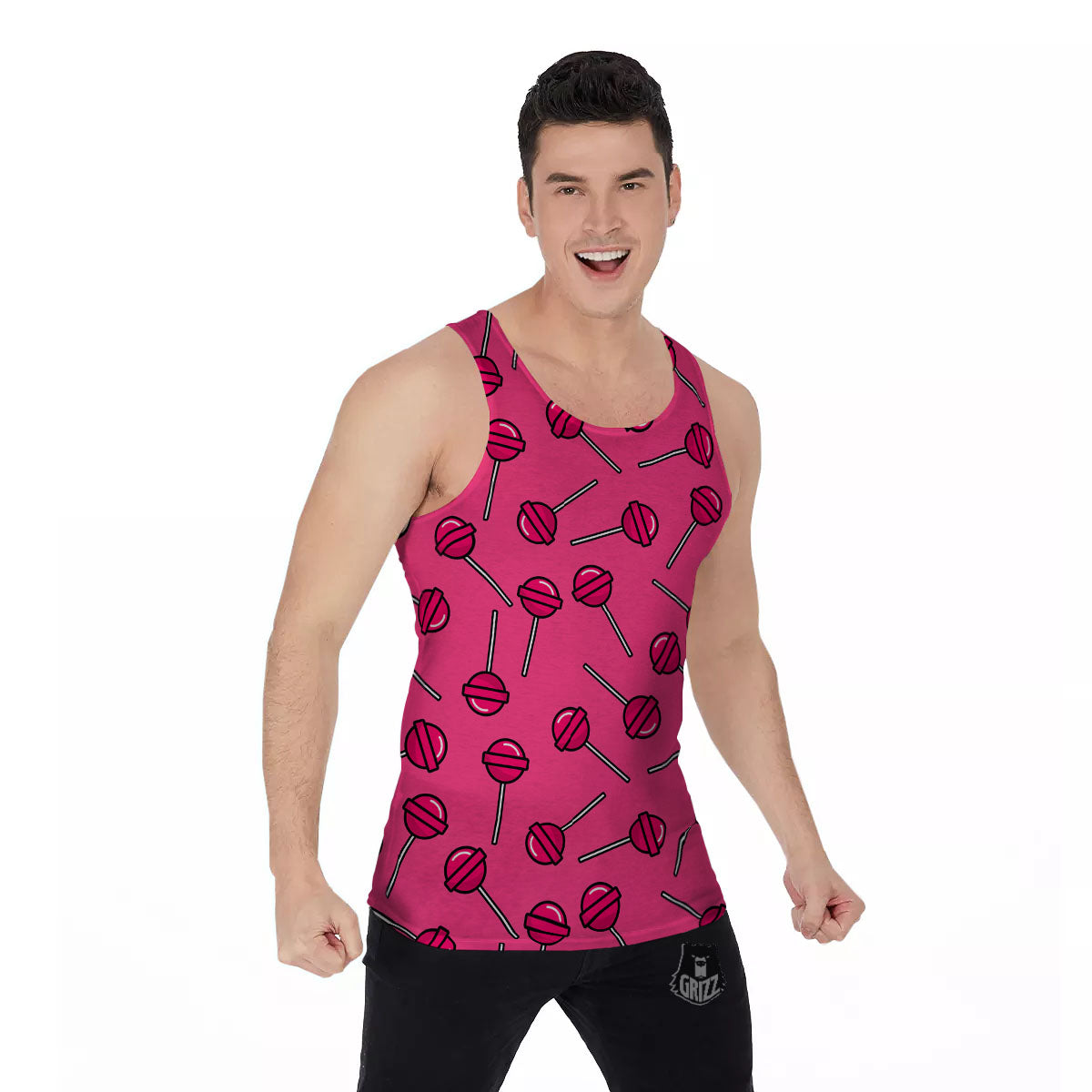 Lollipop Candy Pink Print Pattern Men's Tank Top-grizzshop