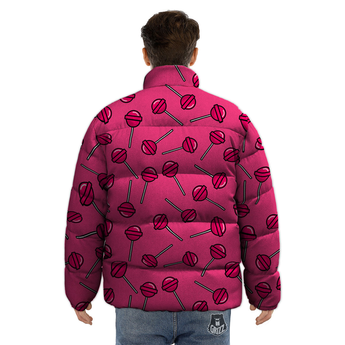 Lollipop Candy Pink Print Pattern Puffer Jacket-grizzshop