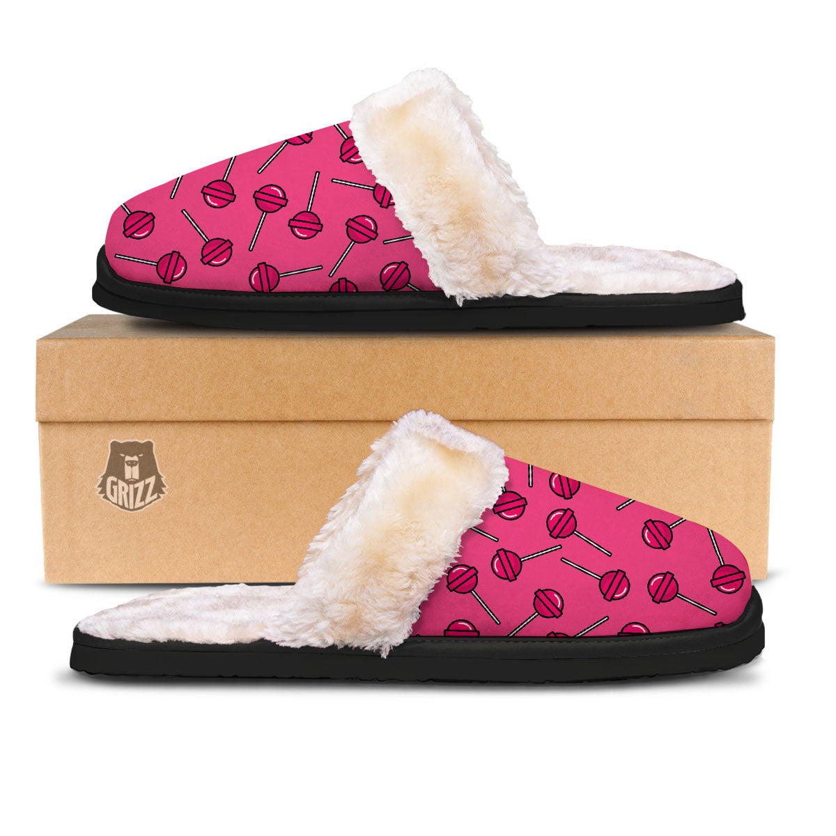 Lollipop Candy Pink Print Pattern Slippers-grizzshop