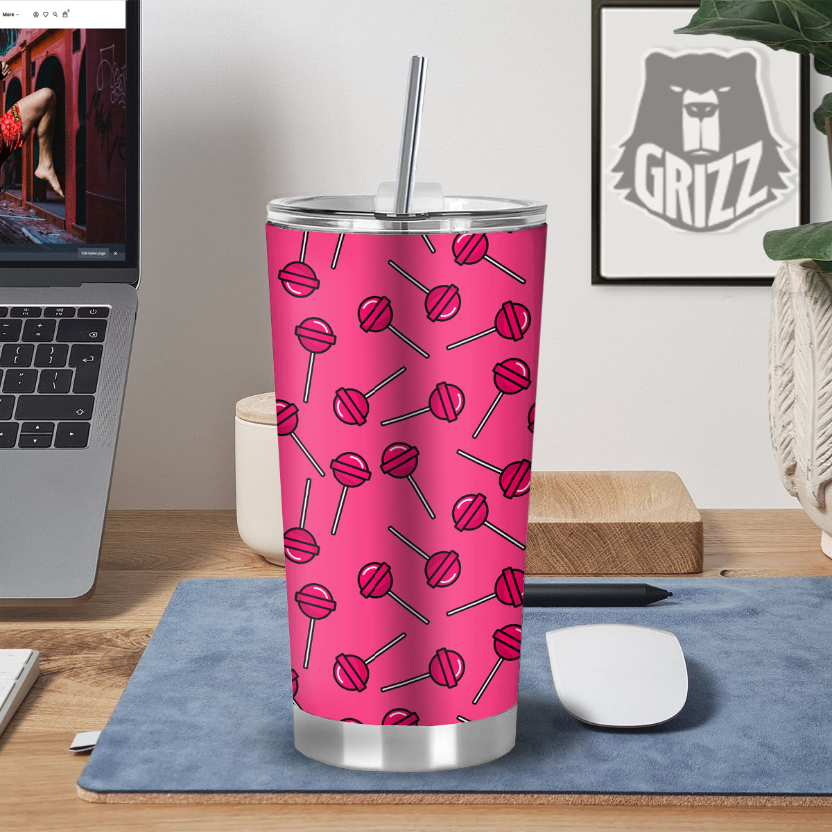 Lollipop Candy Pink Print Pattern Tumbler-grizzshop