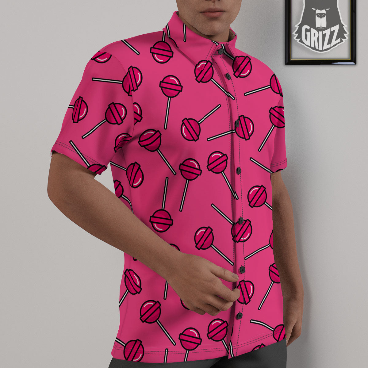 Lollipop Candy Pink Print Pattern Untucked Shirts-grizzshop