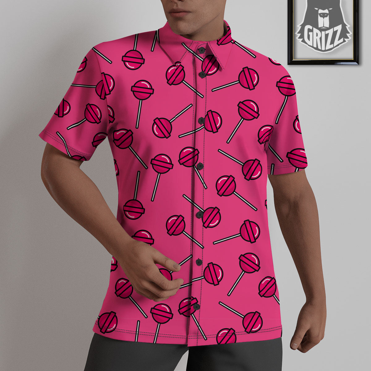 Lollipop Candy Pink Print Pattern Untucked Shirts-grizzshop