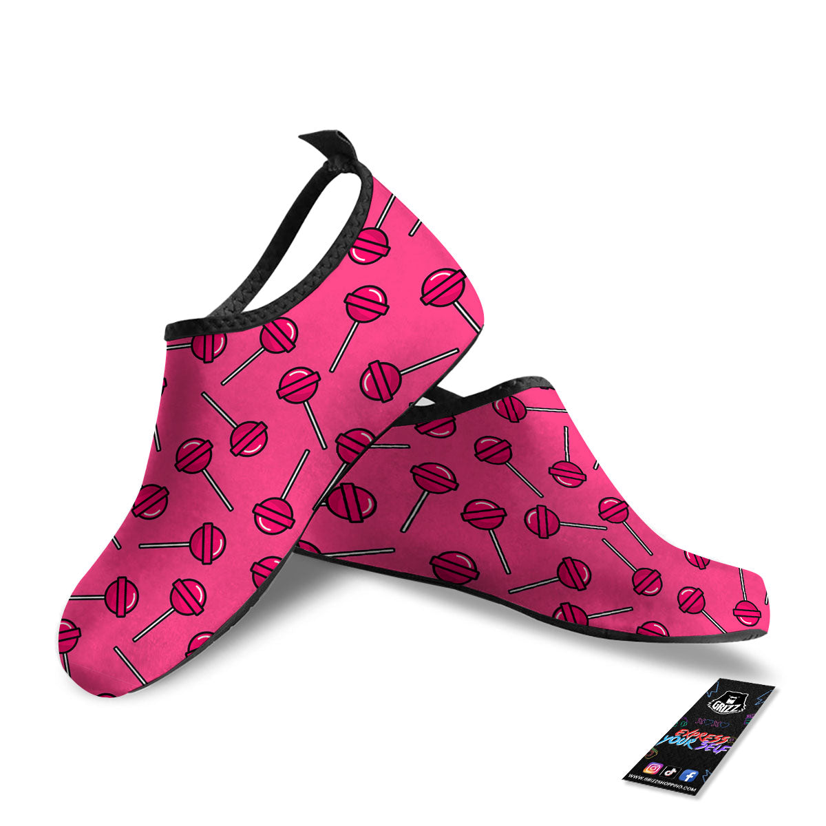 Lollipop Candy Pink Print Pattern Water Shoes-grizzshop