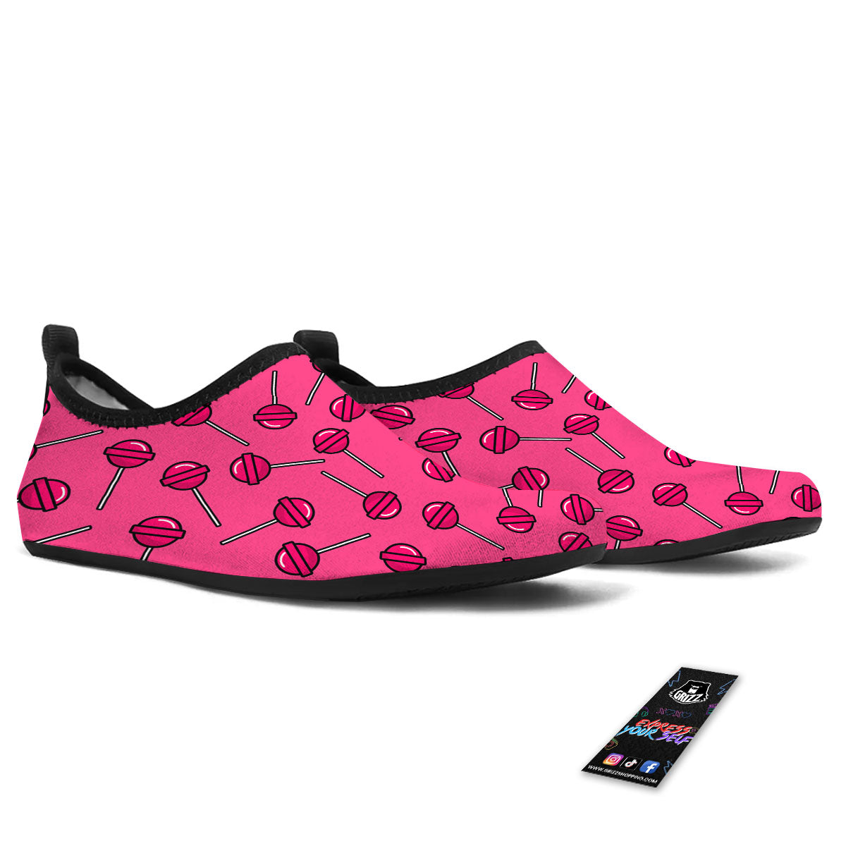 Lollipop Candy Pink Print Pattern Water Shoes-grizzshop