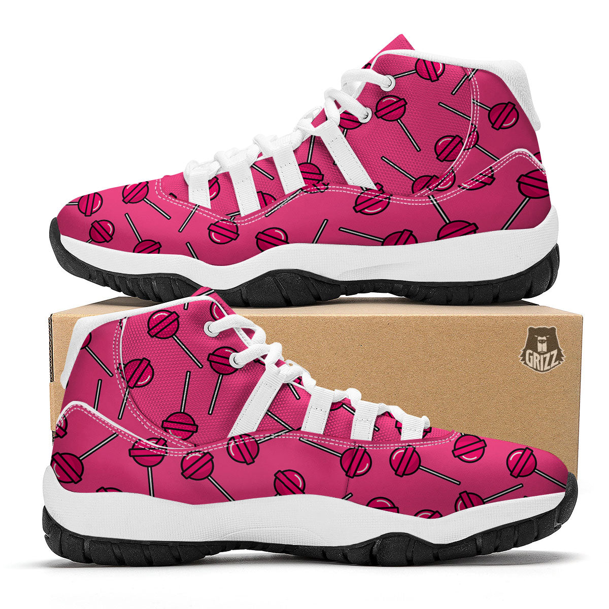 Lollipop Candy Pink Print Pattern White Bball Shoes-grizzshop