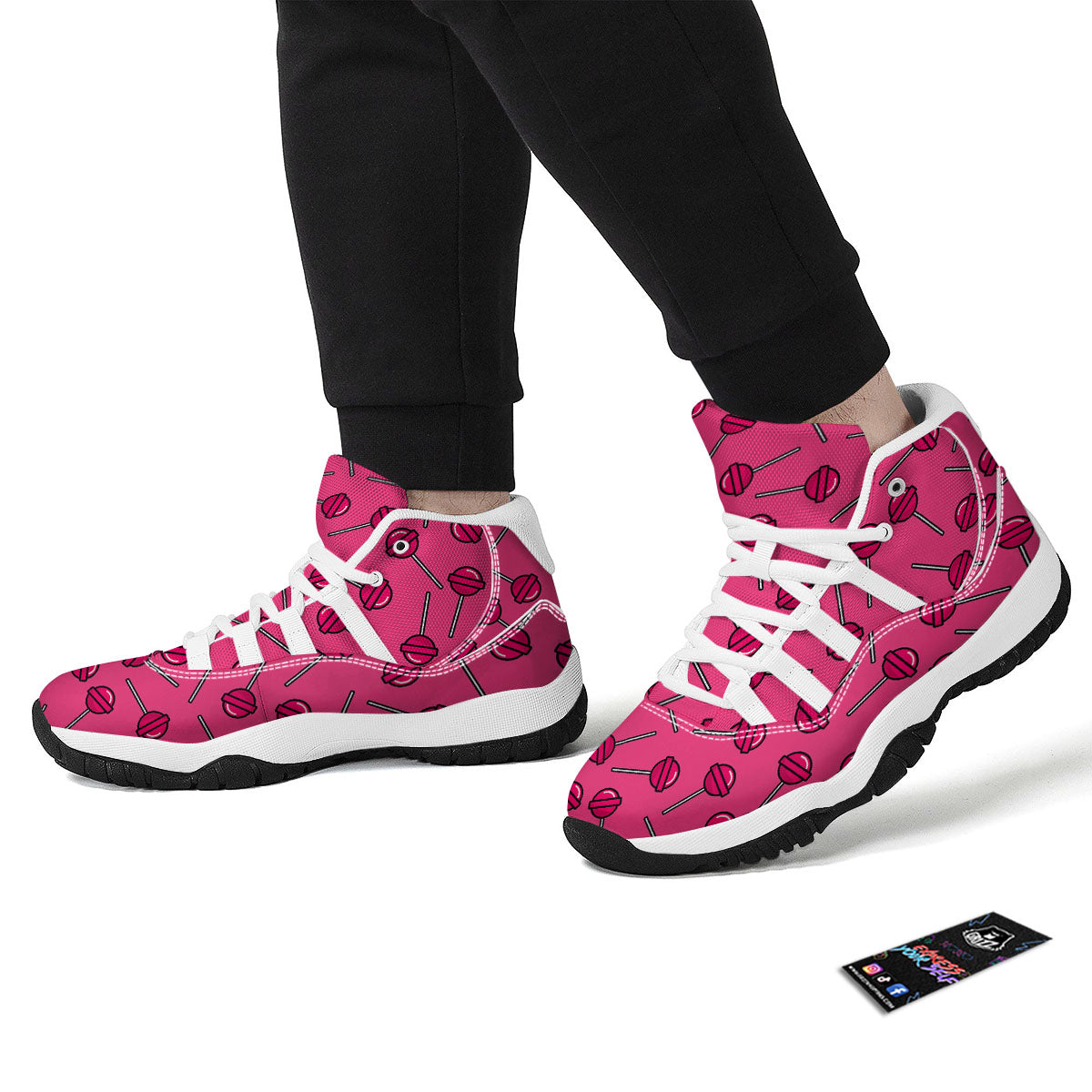 Lollipop Candy Pink Print Pattern White Bball Shoes-grizzshop