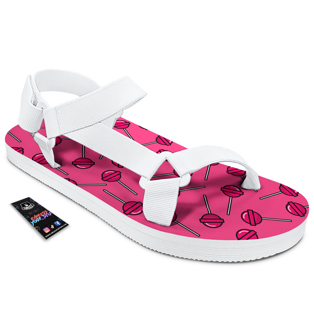 Lollipop Candy Pink Print Pattern White Open Toe Sandals-grizzshop