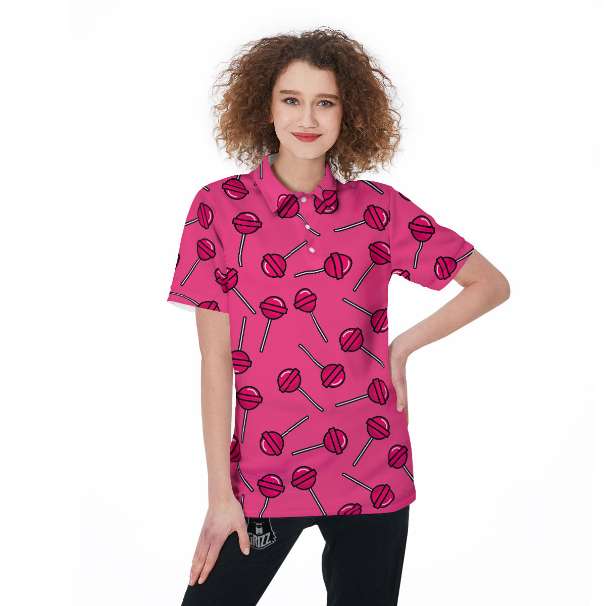 Lollipop Candy Pink Print Pattern Women's Golf Shirts-grizzshop