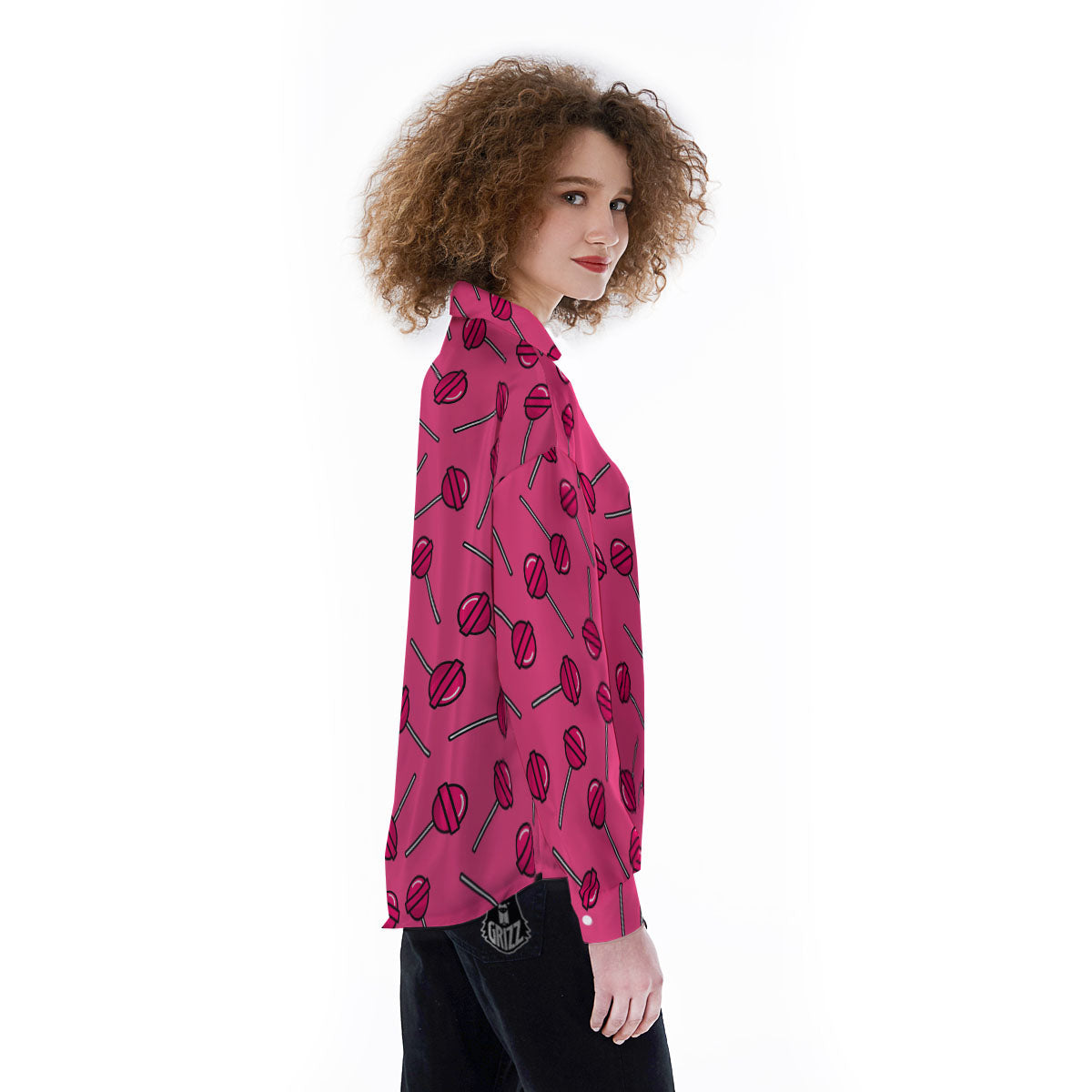 Lollipop Candy Pink Print Pattern Women's Long Sleeve Shirts-grizzshop