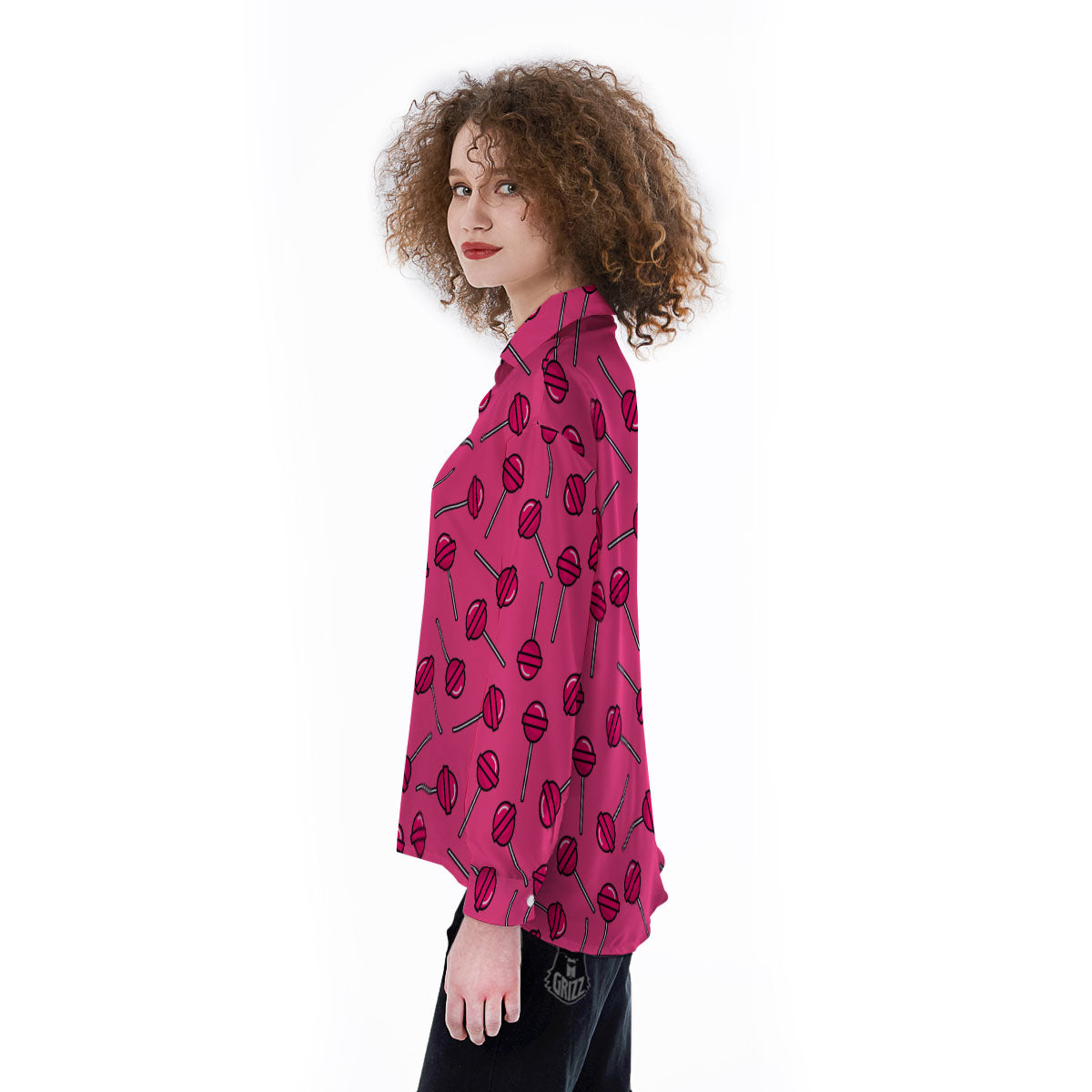 Lollipop Candy Pink Print Pattern Women's Long Sleeve Shirts-grizzshop