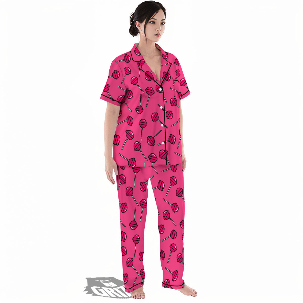 Lollipop Candy Pink Print Pattern Women's Pajamas Set-grizzshop