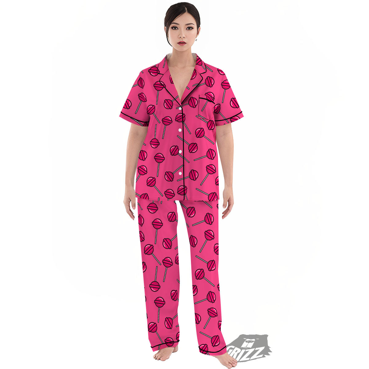 Lollipop Candy Pink Print Pattern Women's Pajamas Set-grizzshop