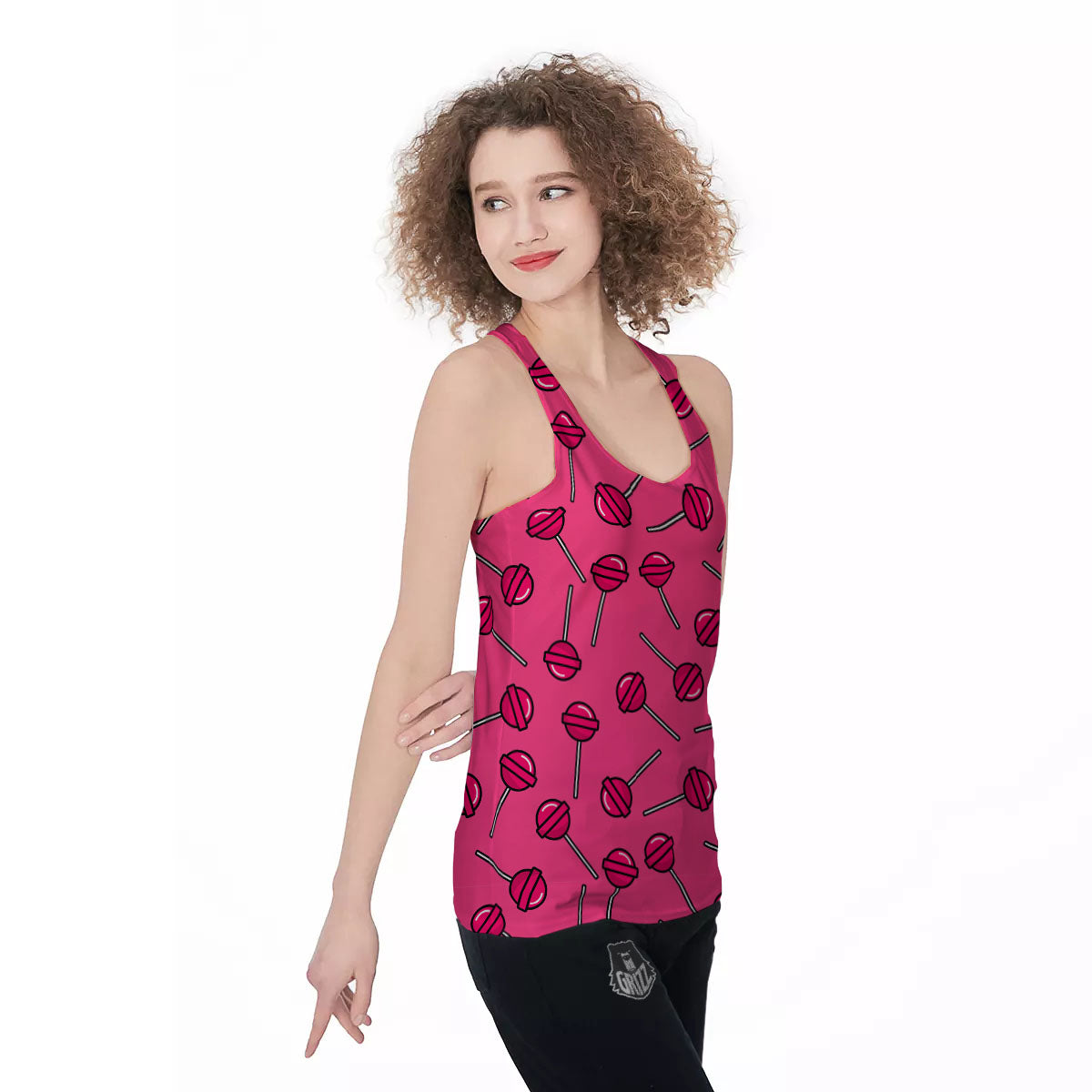 Lollipop Candy Pink Print Pattern Women's Racerback Tank Top-grizzshop