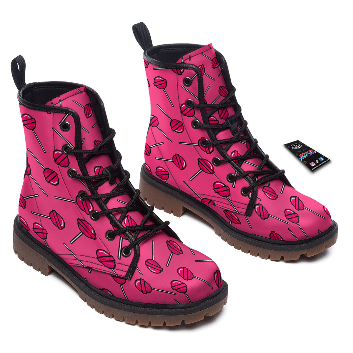 Lollipop Candy Pink Print Pattern Work Boots-grizzshop