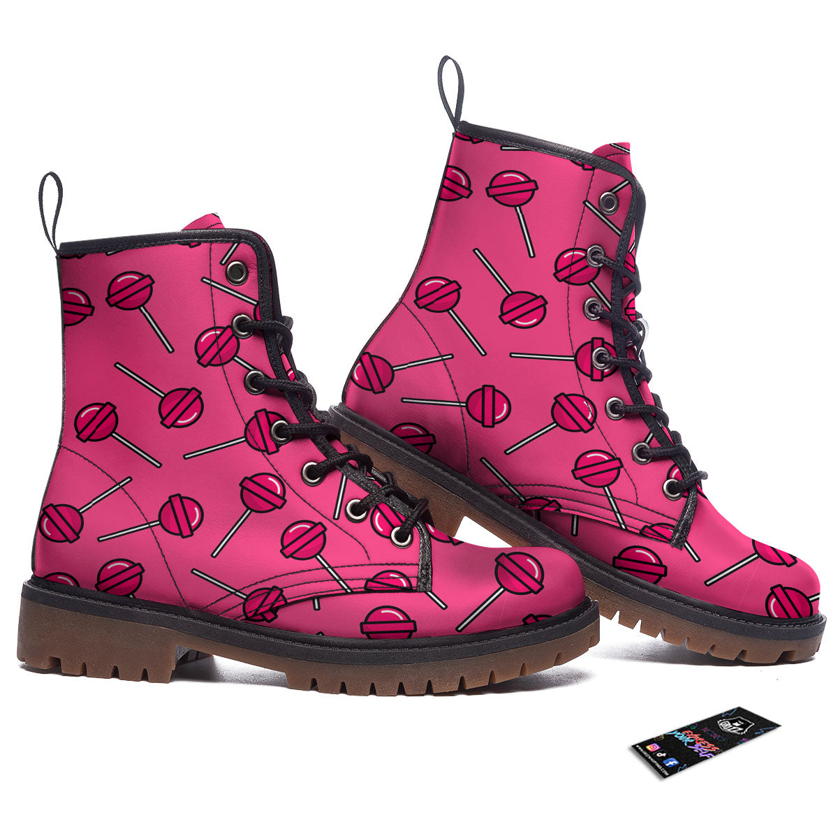 Lollipop Candy Pink Print Pattern Work Boots-grizzshop