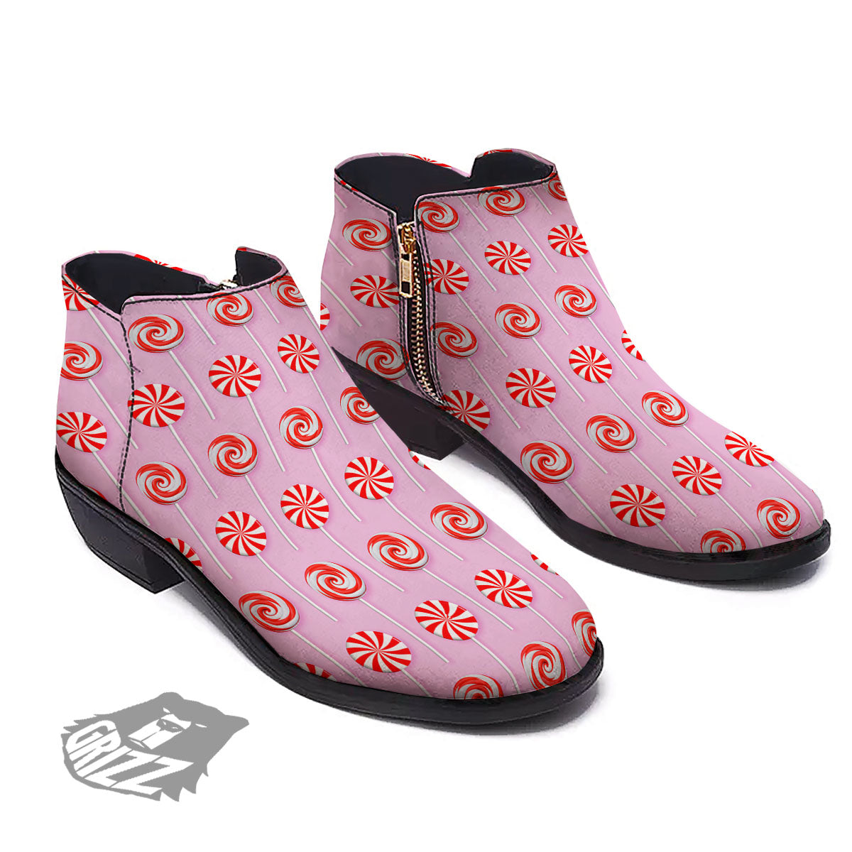 Lollipop Candy Red Print Pattern Ankle Boots-grizzshop