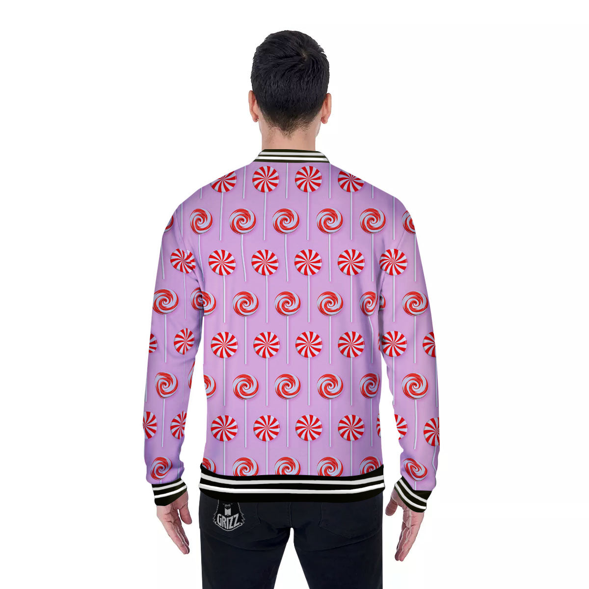 Lollipop Candy Red Print Pattern Baseball Jacket-grizzshop