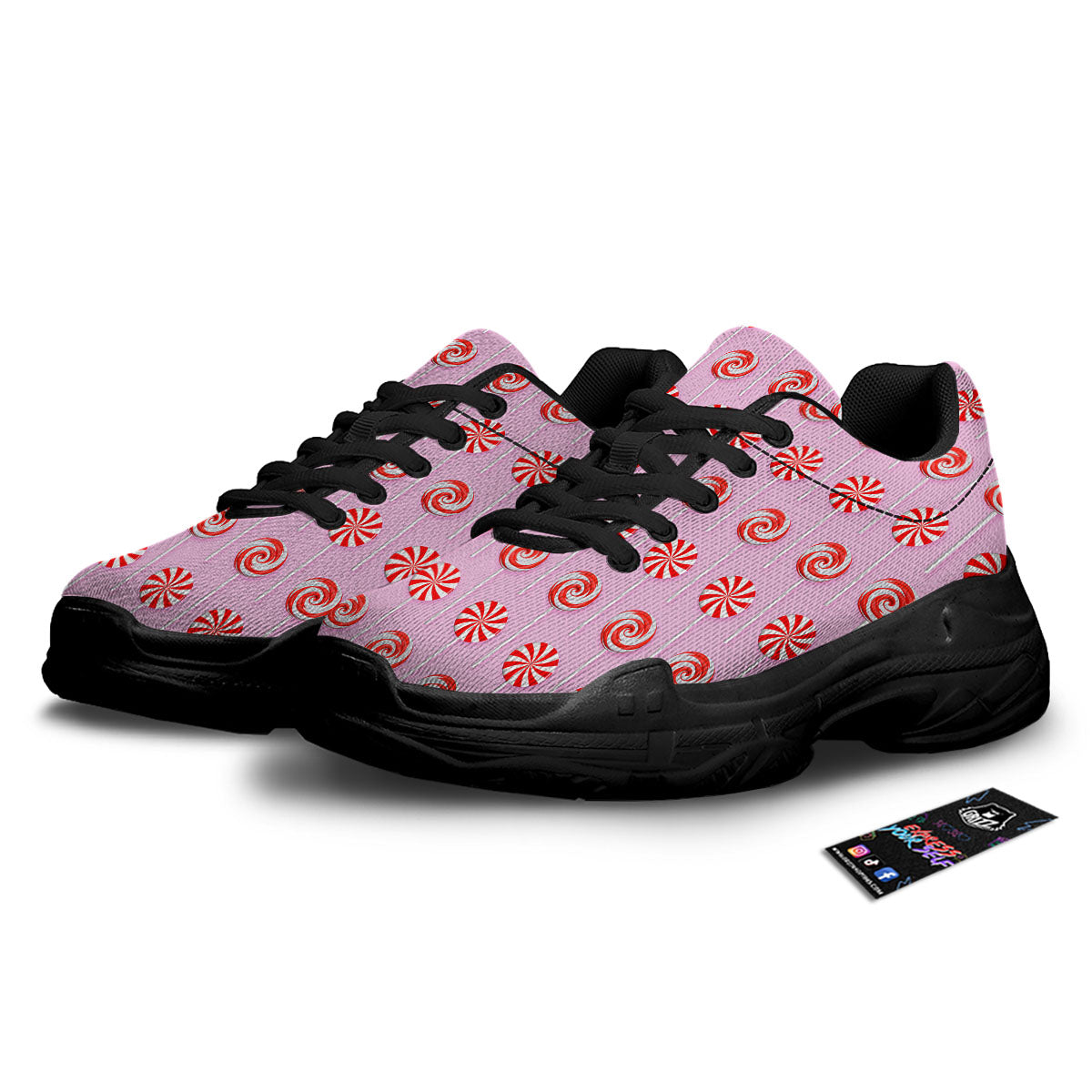 Lollipop Candy Red Print Pattern Black Chunky Shoes-grizzshop