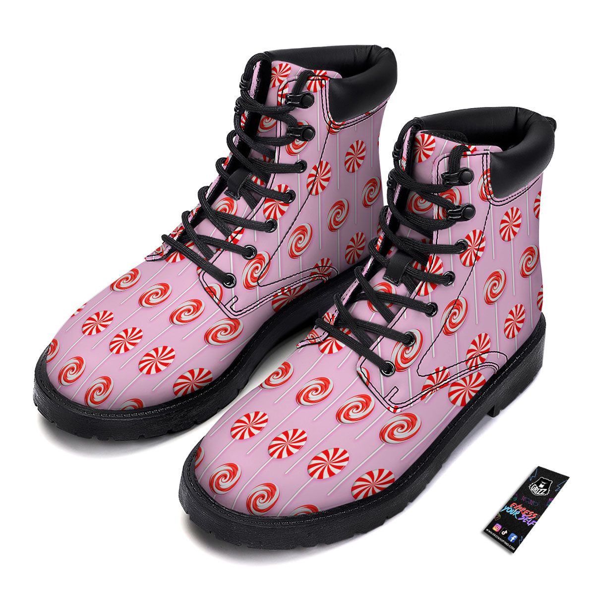 Lollipop Candy Red Print Pattern Boots-grizzshop