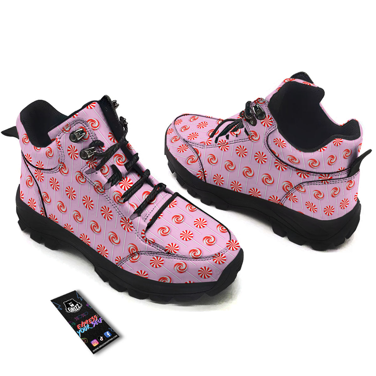 Lollipop Candy Red Print Pattern Hiking Shoes-grizzshop