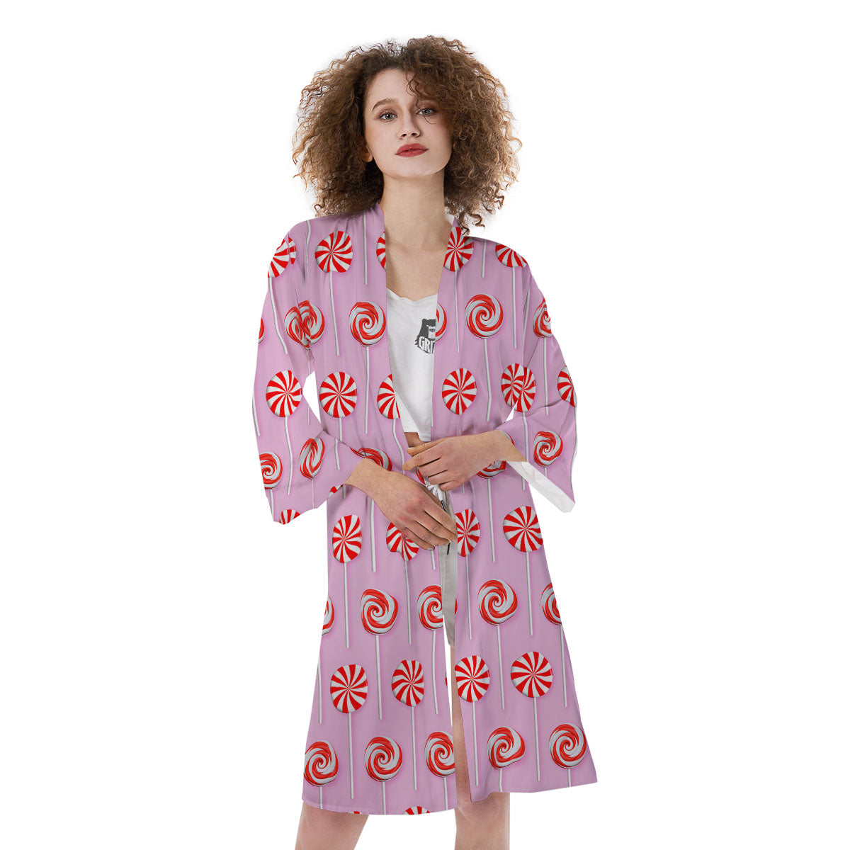Lollipop Candy Red Print Pattern Kimono-grizzshop