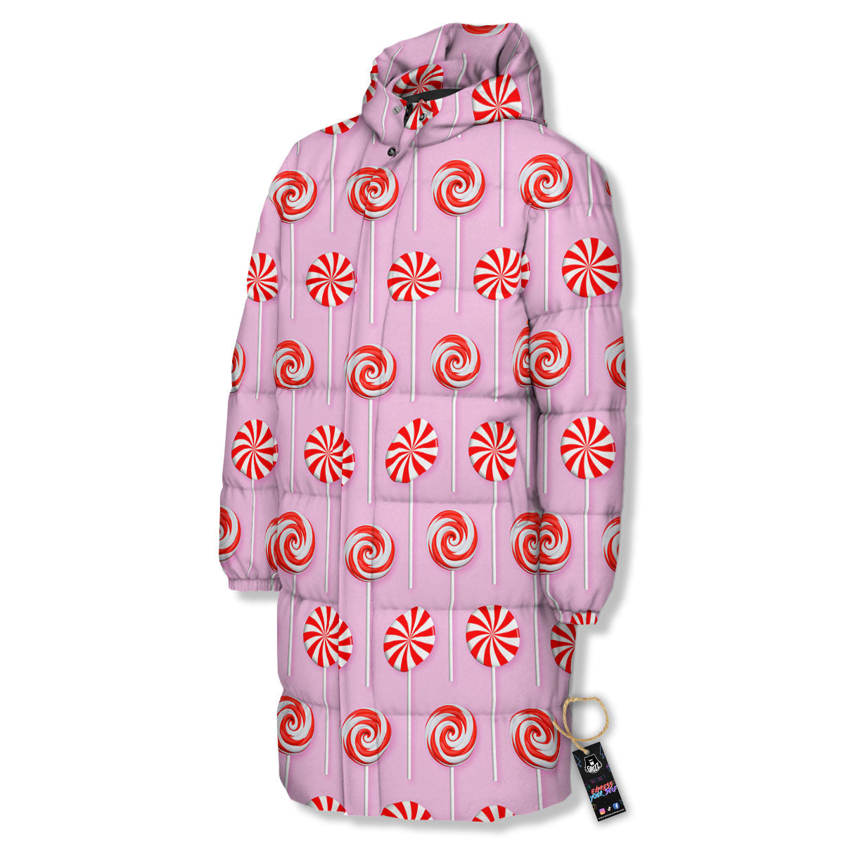 Lollipop Candy Red Print Pattern Long Down Jacket-grizzshop
