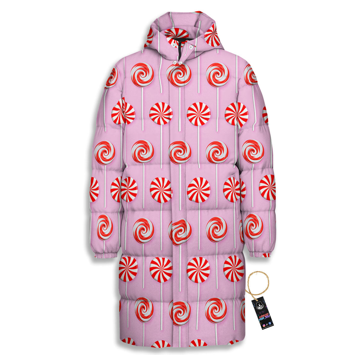 Lollipop Candy Red Print Pattern Long Down Jacket-grizzshop