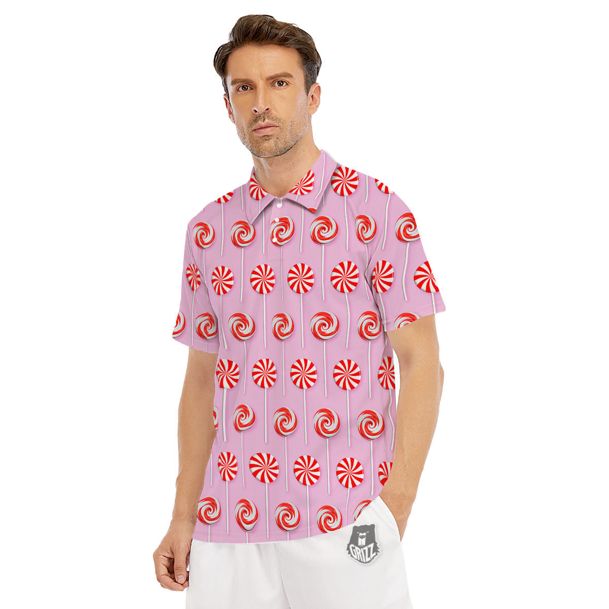 Lollipop Candy Red Print Pattern Men's Golf Shirts-grizzshop