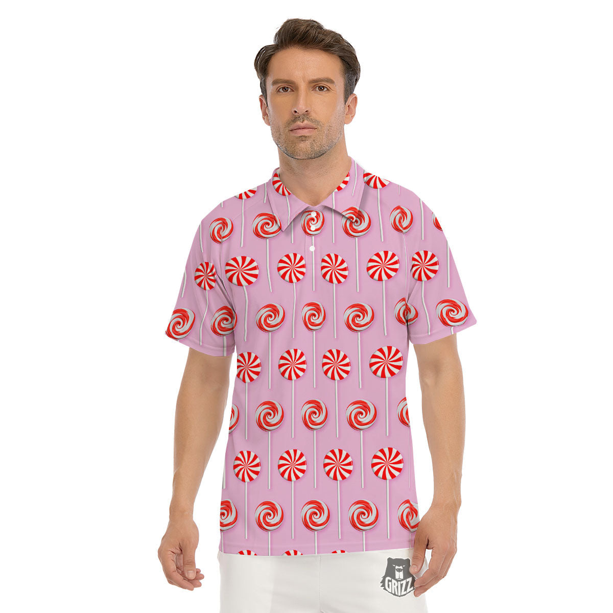 Lollipop Candy Red Print Pattern Men's Golf Shirts-grizzshop