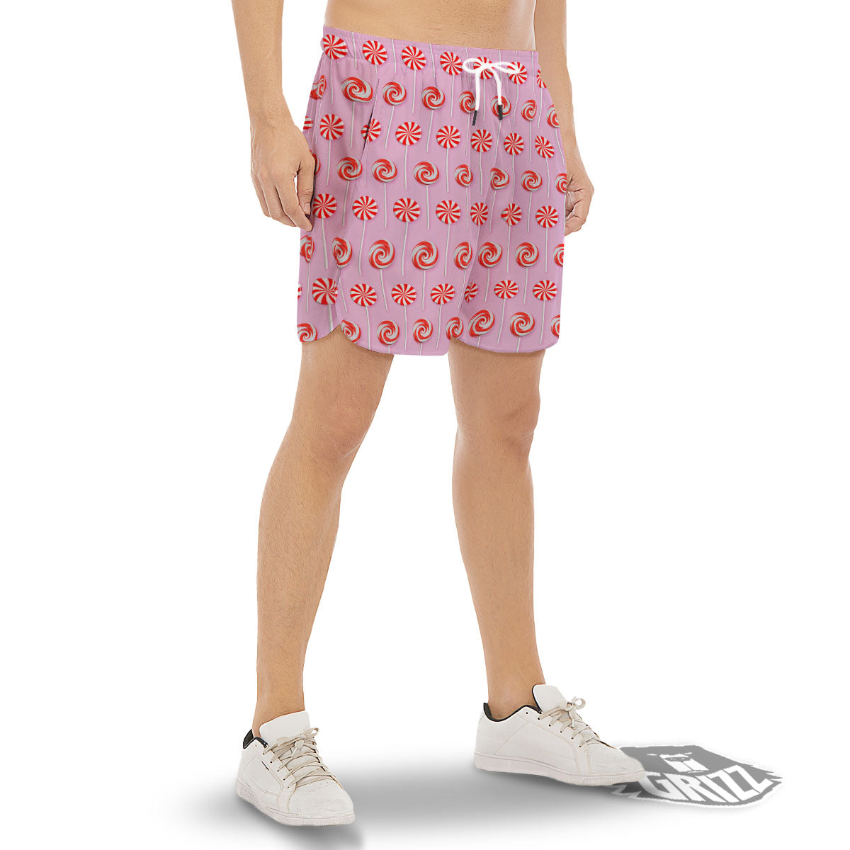 Lollipop Candy Red Print Pattern Men's Gym Shorts-grizzshop