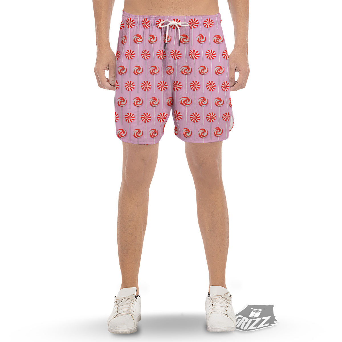 Lollipop Candy Red Print Pattern Men's Gym Shorts-grizzshop