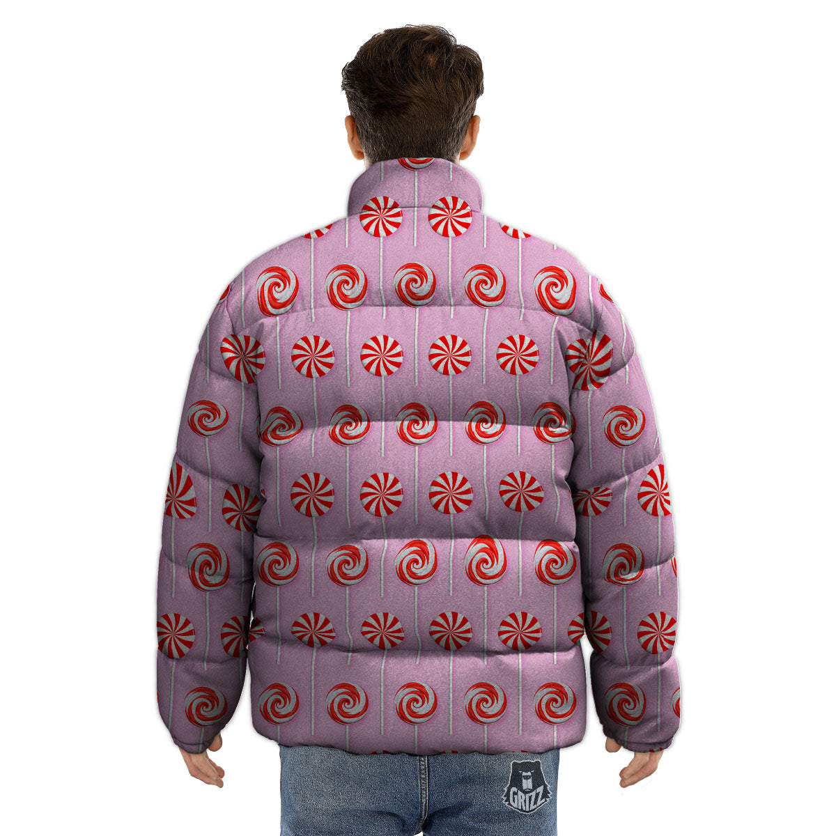 Lollipop Candy Red Print Pattern Puffer Jacket-grizzshop