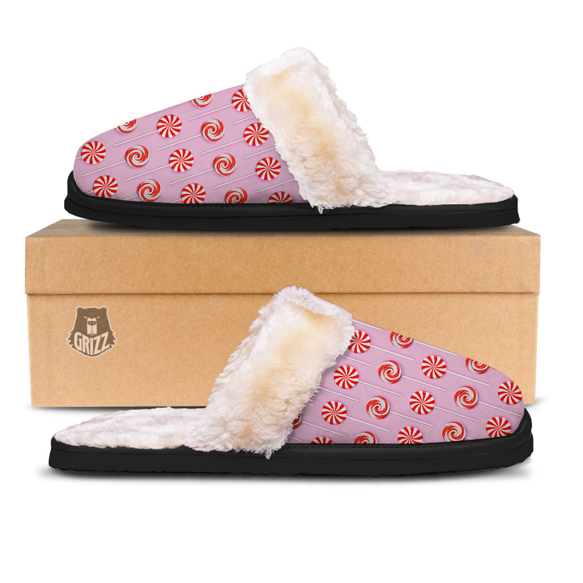 Lollipop Candy Red Print Pattern Slippers-grizzshop