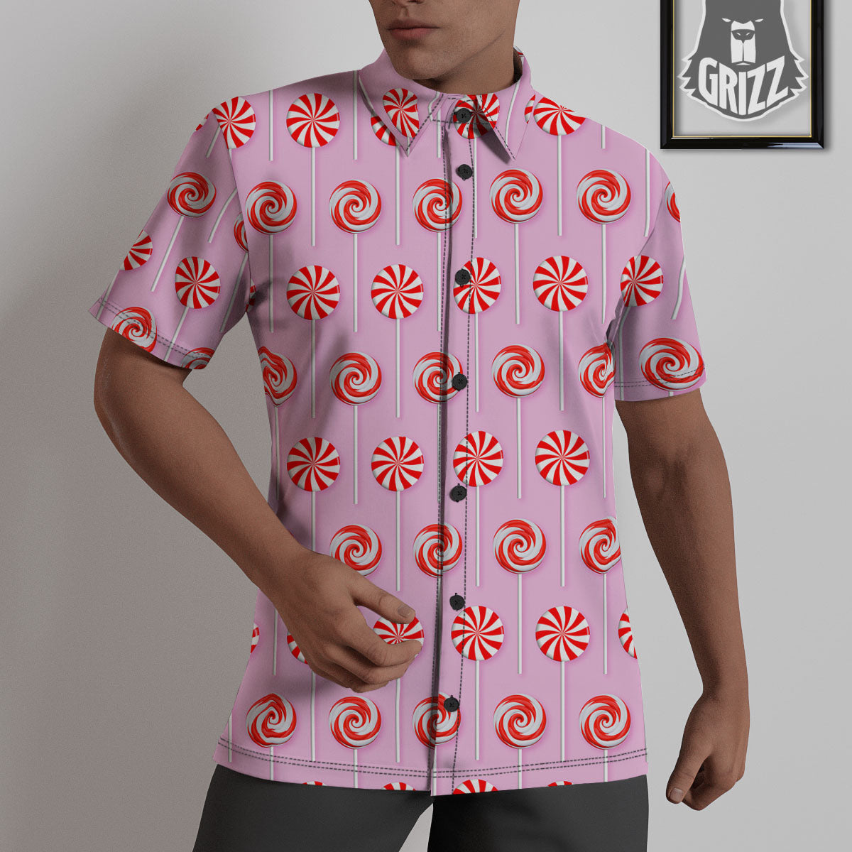 Lollipop Candy Red Print Pattern Untucked Shirts-grizzshop