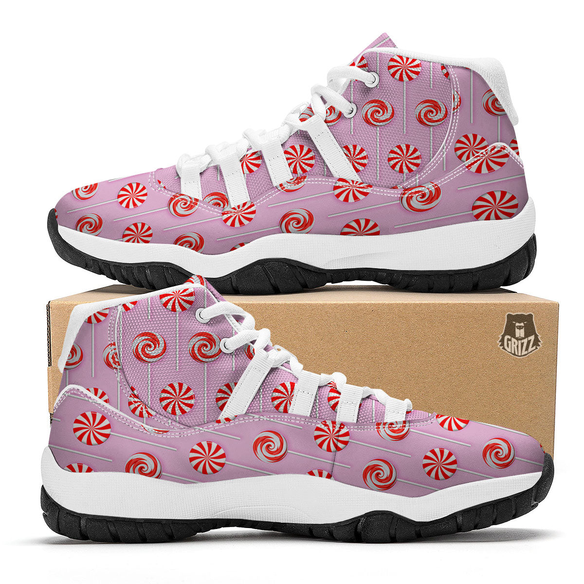 Lollipop Candy Red Print Pattern White Bball Shoes-grizzshop