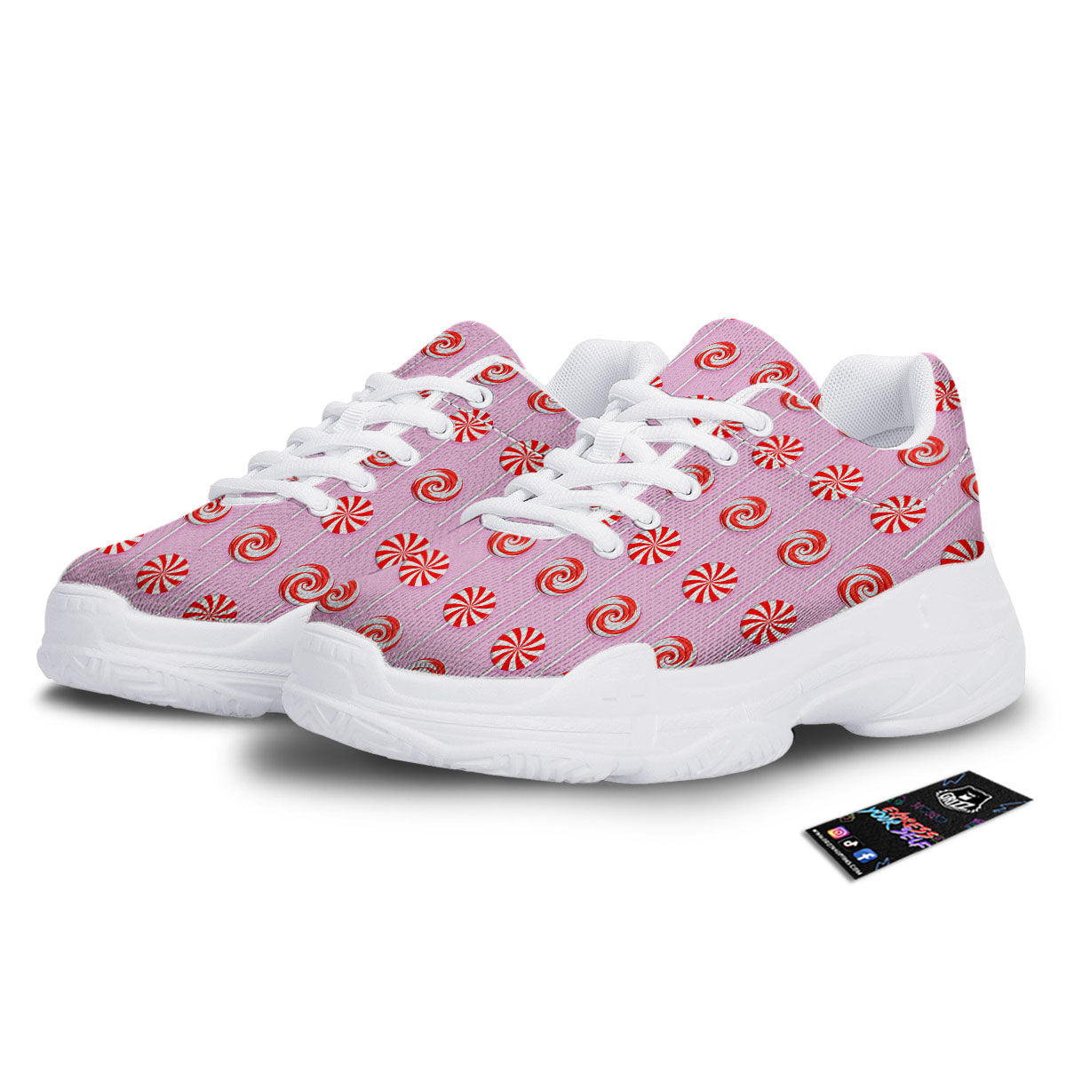 Lollipop Candy Red Print Pattern White Chunky Shoes-grizzshop