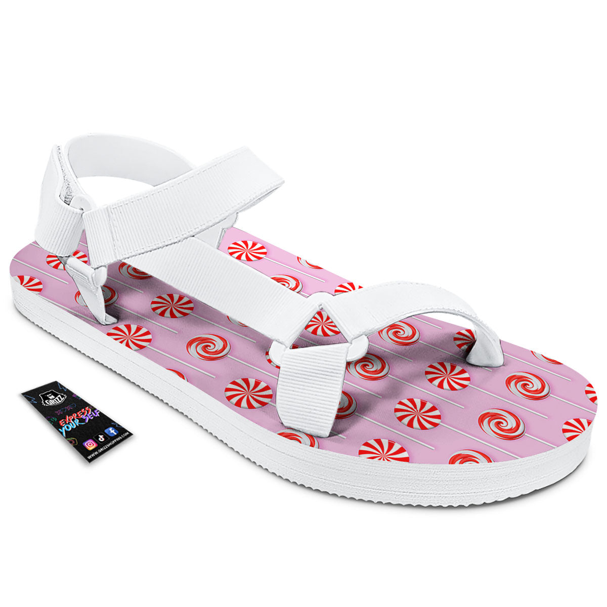 Lollipop Candy Red Print Pattern White Open Toe Sandals-grizzshop