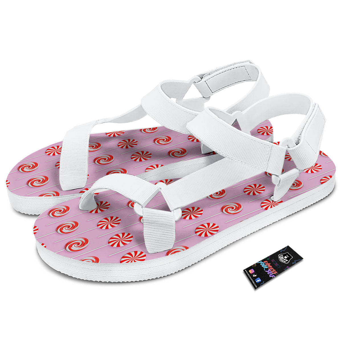 Lollipop Candy Red Print Pattern White Open Toe Sandals-grizzshop