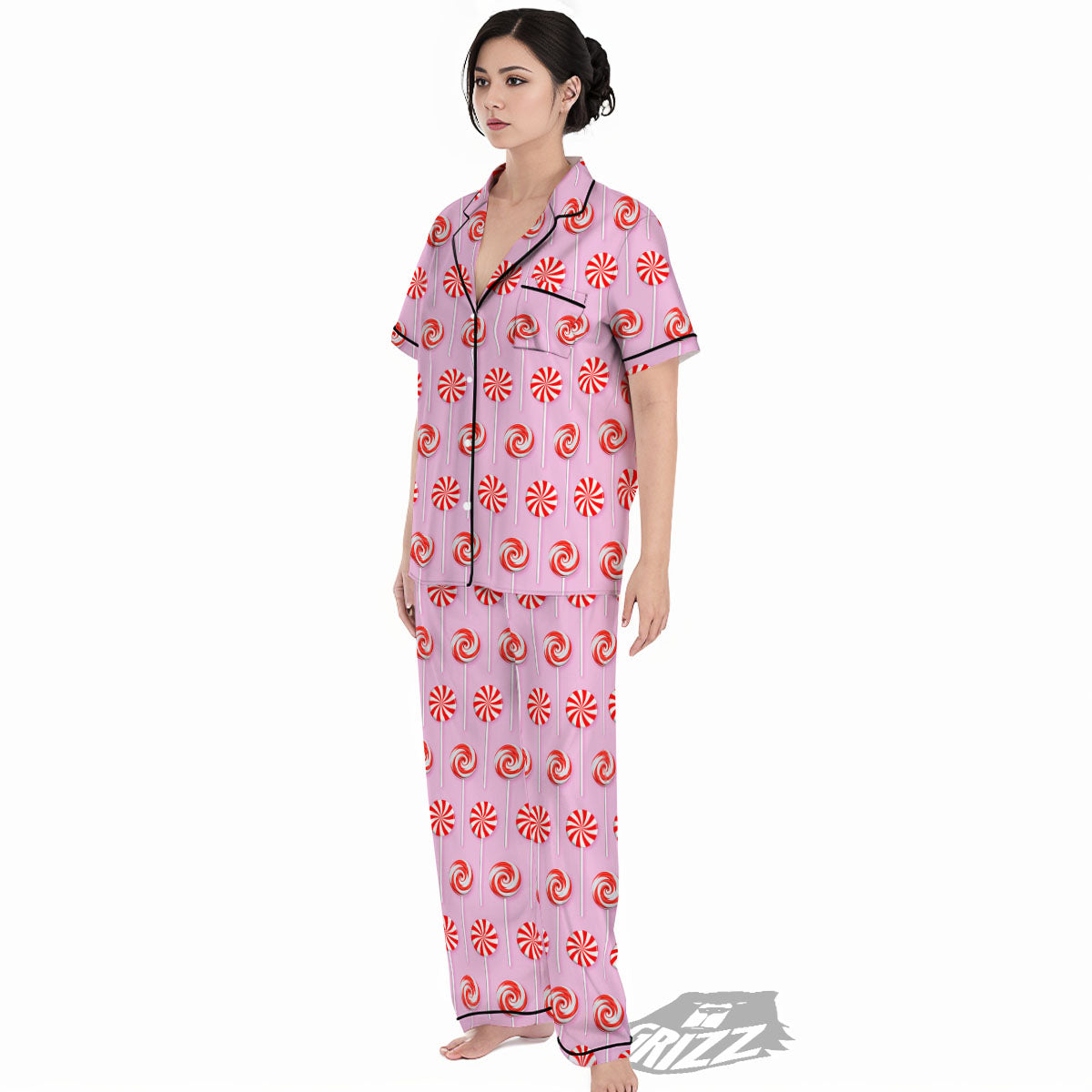Lollipop Candy Red Print Pattern Women's Pajamas Set-grizzshop