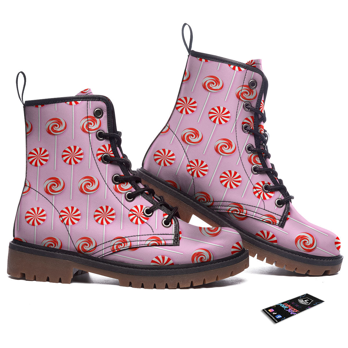 Lollipop Candy Red Print Pattern Work Boots-grizzshop